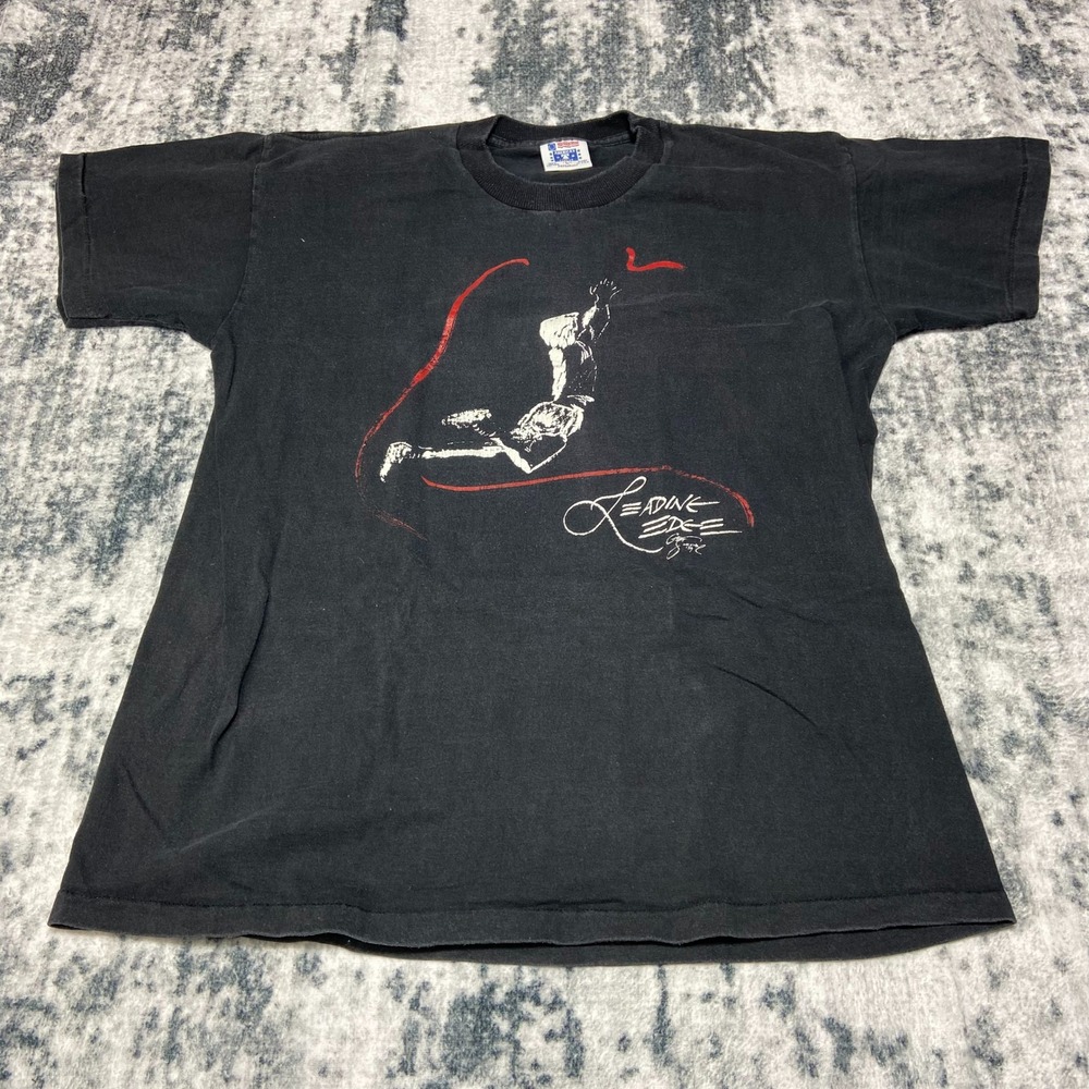 Vintage Mens Black Leading Edge T Shirt Size L Graphic Tee Made‎ USA